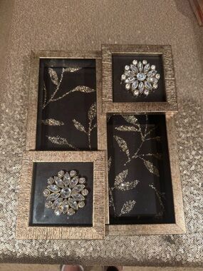 Decorative Gold and Black Multi-Opening Jewelry Tray with Crystal / Accents